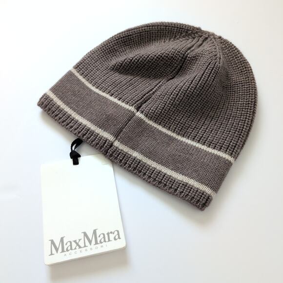 NWT Max Mara Women\'s 100% Wool Knit Cat Beanie Hat - Made in Italy Brown Neutral main image 6
